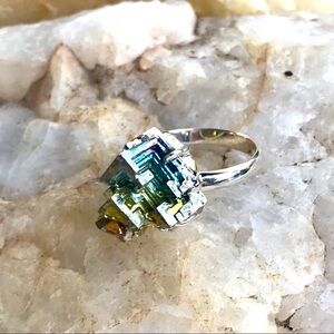 BISMUTH CRYSTAL 925 sterling silver ring 7.5